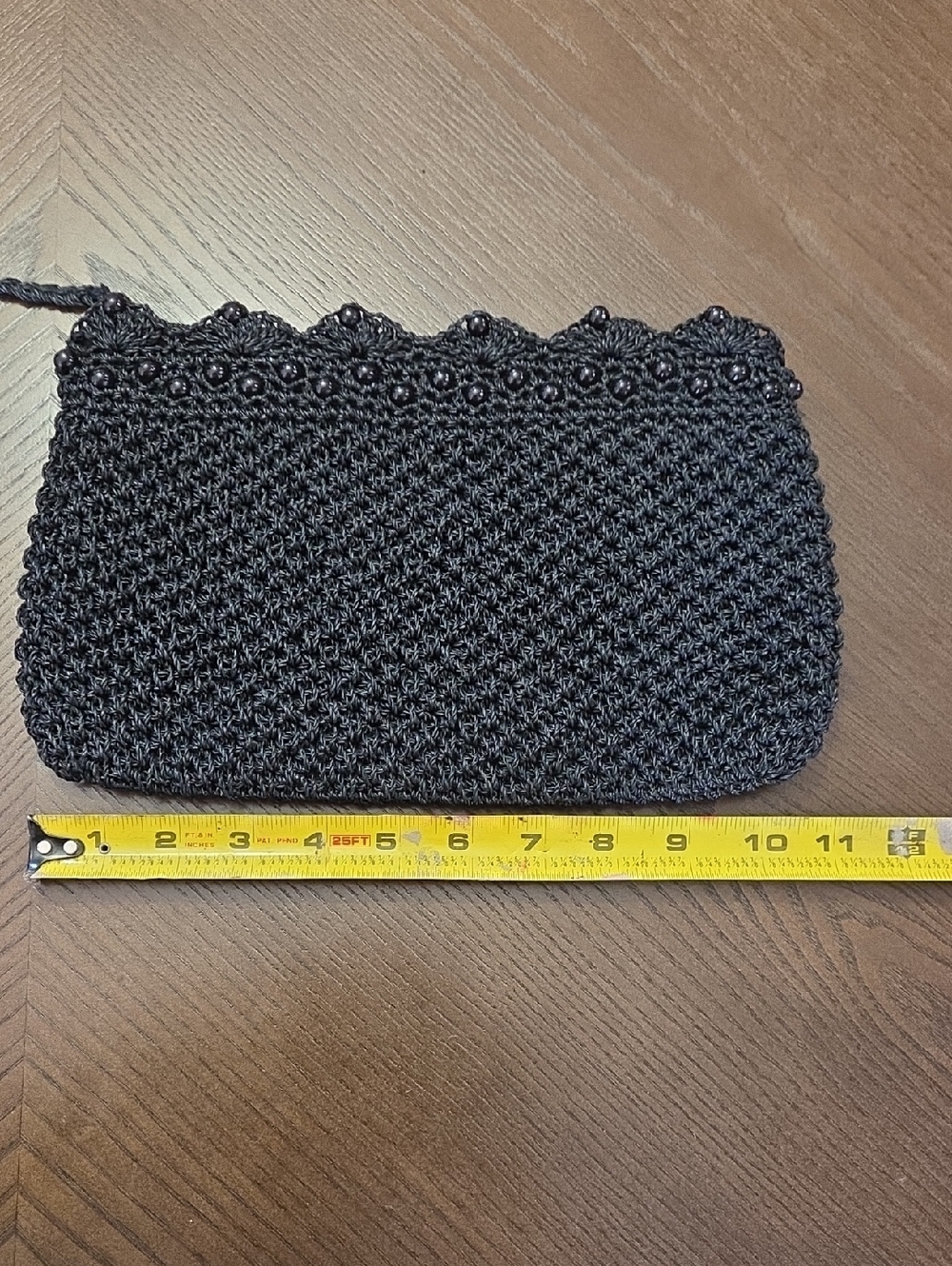 Black Beaded Crochet Clutch